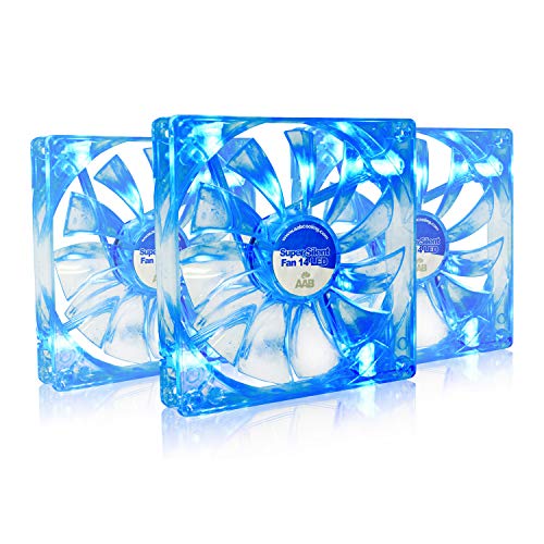 AABCOOLING Super Silent Fan 14 Blue LED - Leise und Efizient 140mm PC Lüfter mit 4 Anti-Vibration-Pads und Blauer LED - CPU Kühler, PC Ventilator, Kühlung, Lufter 8,6 dB(A) 80 m3/h - Wertpaket 3 Stück von AABCOOLING