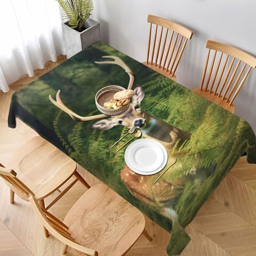 AABSTBFM Rechteckige Tischdecke, 228 x 152 cm, Motiv: Hirsch im Wald, bedruckt, waschbar, wasserdicht, knitterfrei, Tischdekoration, Tischdecke von AABSTBFM