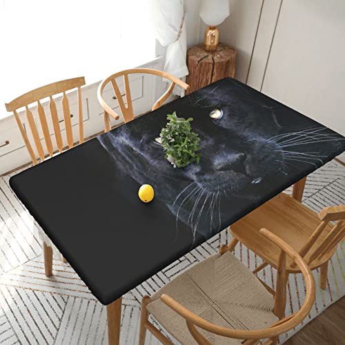 Rechteckige Tischdecke, 152 x 76 cm, für 1,5 m Esstisch-Schutz, Panther mit blauen Augen, bedruckt, elastische Einfassung, knitterfreie Tischdekoration, Tischdecke von AABSTBFM
