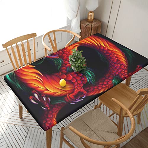 Rechteckige Tischdecke, 152 x 76 cm, für Esstisch-Schutz, chinesischer Drache, bedruckt, elastische Einfassung, knitterfreie Tischdekoration, Tischdecke von AABSTBFM
