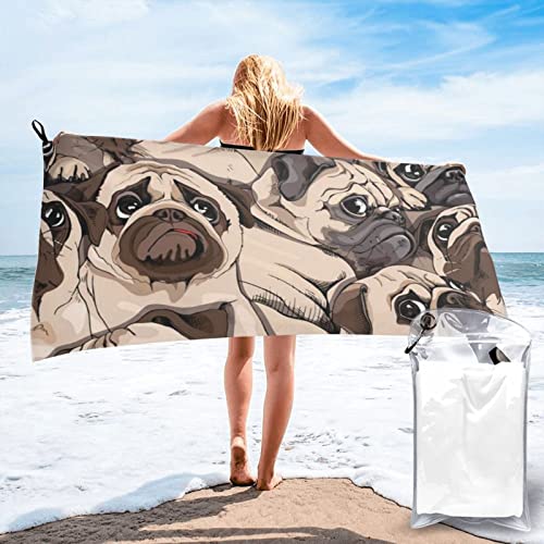 AABSTBFM Mikrofaser-Strandtuch, schnell trocknend, lustiges Mops-Muster, bedruckt, super saugfähig, schnell trocknend, Badetücher für Reisen, Camping, Fitnessstudio, Strand, Schwimmen, Yoga von AABSTBFM