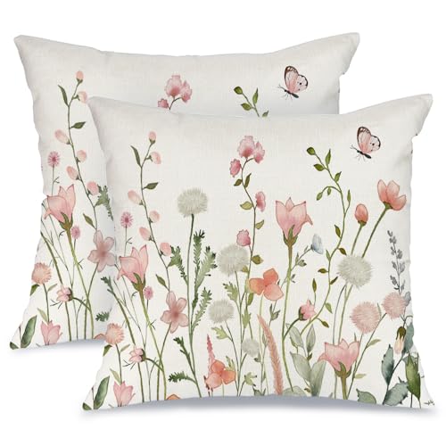 AACORS Frühlings-Kissenbezüge, Blumendekorationen, saisonale Bauernhaus-Sommerkissenbezüge, Dekoration für Sofa, Couch (Rosa, AA459-18-2) von AACORS