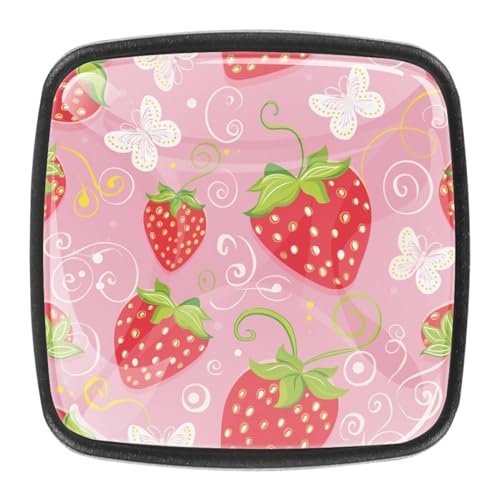 4 Stück Schubladenknöpfe Schrankknöpfe Und -Griffe Pink Strawberry Flowers And Butterfly 4 Stück Schubladenknöpfe Schrankknöpfe Und -Griffe Pink Strawberry Flowers And Butterfly von AADFAEWR