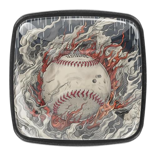 AADFAEWR 4 Stück Schubladenknöpfe Schrankknöpfe Und -Griffe Baseball Feuer-Print von AADFAEWR