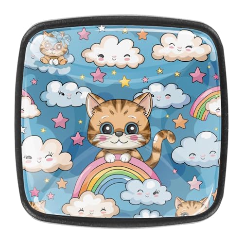 AADFAEWR 4 Stück Schubladenknöpfe Schrankknöpfe Und -Griffe Cat Rainbow Star Clouds Patterns AADFAEWR 4 Stück Schubladenknöpfe Schrankknöpfe Und -Griffe Cat Rainbow Star Clouds Patterns von AADFAEWR