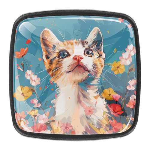 AADFAEWR 4 Stück Schubladenknöpfe Schrankknöpfe Und -Griffe Niedliche Katze Blumen AADFAEWR 4 Stück Schubladenknöpfe Schrankknöpfe Und -Griffe Niedliche Katze Blumen von AADFAEWR