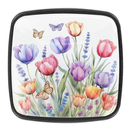 AADFAEWR 4 Stück Schubladenknöpfe Schrankknöpfe Und -Griffe Rosa-Grüne Schmetterlinge Blumenmuster von AADFAEWR