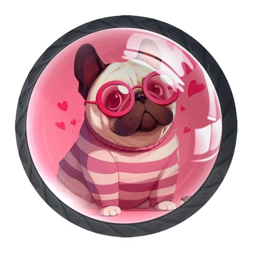 AADFAEWR 4 Stück Schubladenknöpfe Schrankknöpfe Und -Griffe Rosa Mops Mops von AADFAEWR