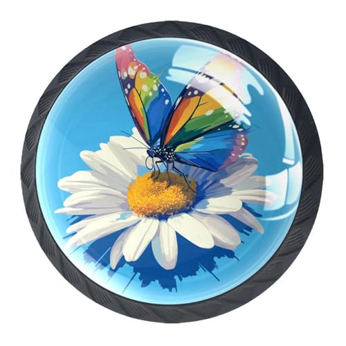 AADFAEWR 4 Stück Schubladenknöpfe Schrankknöpfe Und -Griffe Schmetterling Regenbogen Gänseblümchen Blumen von AADFAEWR