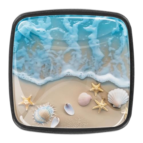 AADFAEWR 4 Stück Schubladenknöpfe Schrankknöpfe Und -Griffe Strand Mit Seesternen Und Muscheln von AADFAEWR
