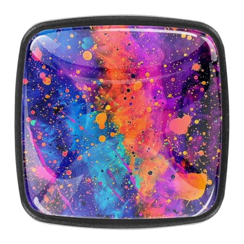 AADFAEWR 4 Stück Schubladenknöpfe Schrankknöpfe Und -Griffe Tie-Dye-Neonfarben-Spritzer von AADFAEWR