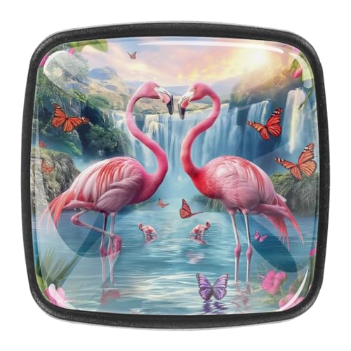 AADFAEWR 4 Stück Schubladenknöpfe Schrankknöpfe Und -Griffe Tropical Pink Flamingos Waterfall Butterfly AADFAEWR 4 Stück Schubladenknöpfe Schrankknöpfe Und -Griffe Tropical Pink Flamingos Waterfall Butterfly von AADFAEWR