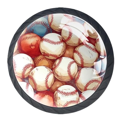 AADFAEWR 4 Stück Schubladenknöpfe Schrankknöpfe Und -Griffe Zeichnen Von Baseball-Mustern von AADFAEWR