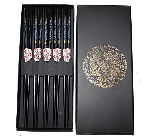AAF Nommel®, Asia Essstäbchen Geschenkset 5 Paar aus Holz, schwarz, Design Drache, Nr. 045 von AAF Nommel