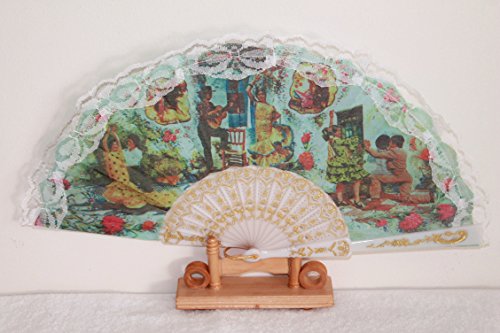 AAF Nommel®, Fächer Flamenco Weiss spanisch klassisch Stoff PVC Gold Bedruckt Nr. 220-09 von AAF Nommel