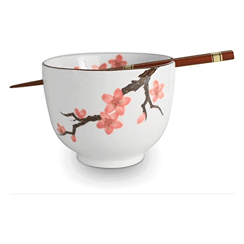 AAF Nommel®, große Reisschale mit Essstäbchen aus Holz „Sakura“ hell mit Kirschblüte, Nr. 077 von AAF Nommel
