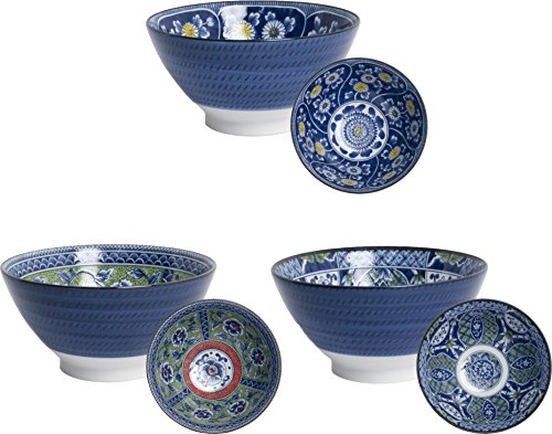 AAF Nommel ®, 3 japanische Schalen Suppe Reis Müsli Ø 18cm Japan Porzellan Set in 3 verschiedenen Dessin, Nr 86 von AAF Nommel