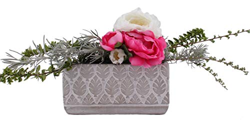 AAF Nommel ®, Pflanzschale 06 Blumentopf Pflanztopf rechteckig grau weis Blätter Haptik, Länge 20 cm, Breite 9,5 cm, Höhe 9,5 cm, Gewicht 1,3 kg von AAF Nommel