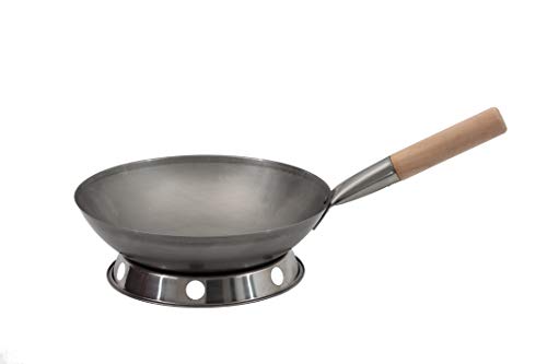 AAF Nommel ®, WOK SET, Pfanne 30 cm Ø runder Boden Carbon Stahl für Gasherd und Induktion Mulde + Wok Ring zum abstellen des Wok von AAF Nommel