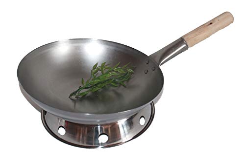 AAF Nommel ®, WOK SET, Pfanne 38 cm Ø runder Boden Carbon Stahl für Gasherd und Induktion Mulde + Wok Ring zum Abstellen des Wok von AAF Nommel