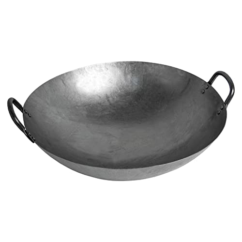 AAF Nommel ® Wok 30 cm Ø mit 2 Griffen und rundem Boden für Gas Herd Induktionsmulde Grill Gastronomie Wokpfanne Ölwanne von AAF Nommel