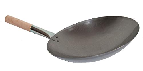 AAF Nommel ® Wok Pfanne runder Boden Ø 34 cm aus Carbon Stahl für Gasherd mit Holzgriff von AAF Nommel