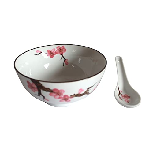 AAF Nommel – Matcha Reisschale Soba Bowl groß Sakura – Kirschblüte ø 15 cm mit passendem Löffel Nr. 777 von AAF Nommel