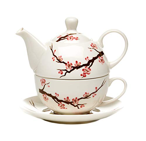 AAF Nommel Tea for one Teekanne Teetasse Unterteller Set Sakura Motiv Kirschblüte weiß von AAF Nommel