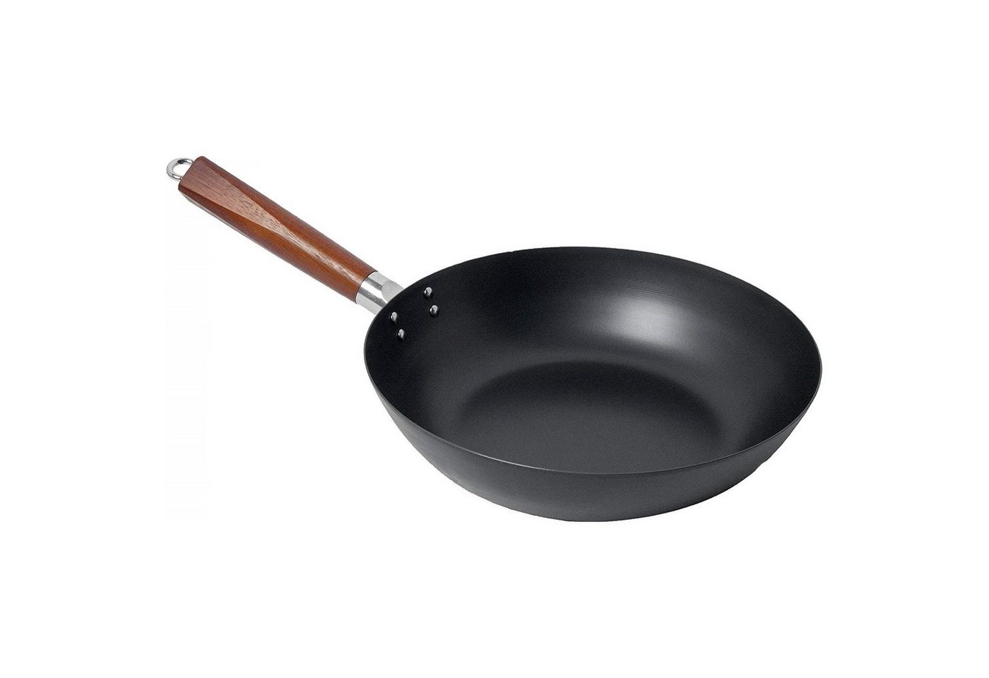 AAF Nommel Wok Pfanne 30 cm Ø Carbon Stahl flacher Boden Eingebrannt, Karbon-Stahl von AAF Nommel