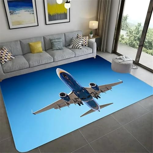 AAFUOO Flugzeug-Teppich für Wohnzimmer, dekorativer Flugteppich, Hubschrauber, fliegendes Flugzeug, Innenbodenmatte für Schlafzimmer, Blauer Akzentteppich, 120 x 150 cm von AAFUOO