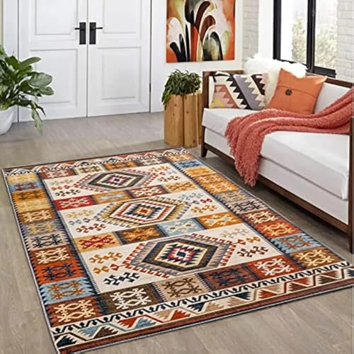 AAFUOO Marokkanischer Tribal-Boho-Vintage-Teppich für Wohnzimmer, orange, waschbar, rutschfest, Schlafzimmerteppich, Bohemian-Orientalischer Akzentteppich, 150 x 210 cm AAFUOO Marokkanischer Tribal-Boho-Vintage-Teppich für Wohnzimmer, orange, waschbar, rutschfest, Schlafzimmerteppich, Bohemian-Orientalischer Akzentteppich, 150 x 210 cm von AAFUOO
