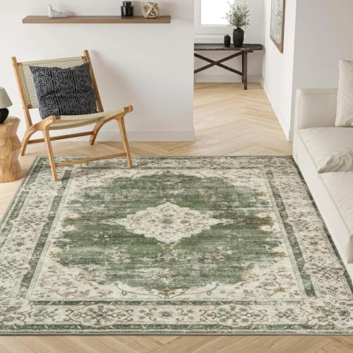 AAFUOO Waschbarer Teppich, 160 x 230 cm, Antik-Kollektion, groß, Boho, Vintage, rutschfest, orientalische Teppiche für Wohnzimmer, Schlafzimmer, Used-Look, für Esszimmer, Gästezimmer, Grün AAFUOO Waschbarer Teppich, 160 x 230 cm, Antik-Kollektion, groß, Boho, Vintage, rutschfest, orientalische Teppiche für Wohnzimmer, Schlafzimmer, Used-Look, für Esszimmer, Gästezimmer, Grün von AAFUOO