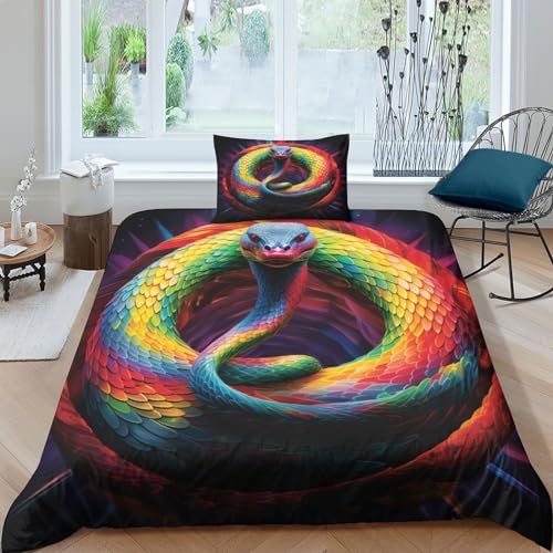 AAHARYA Buntes Snake 3D Print Betten Set Cobra -Motiv Bettwäsche Set Microfaser Bettbezug Mit Kissenbezug Single（135x200cm） von AAHARYA