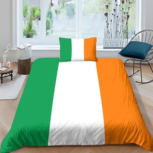 AAHARYA Irische Flaggege Bettwäsche 3D Nationale Flaggege Bettbezug Set 100% Polyesterfaser Bettwäsche Set Mikrofaser Bettbezug Mit Reißverschluss,Geschenke, Für Kinder Erwachsener Single（135x200cm） von AAHARYA