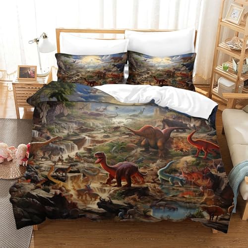 AAHARYA Jurassic World Doppelbett, weiches Bettbezug-Set für Erwachsene, Bettbezug-Set mit coolen Mustern, wendbares Bettwäsche-Set mit Kissenbezug, Doppelbett (200 x 200 cm) von AAHARYA
