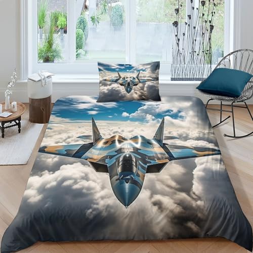 AAHARYA Kampfjet Bettbezug-Set,Airplane-Bettwäsche-Set Mit Reißverschluss,100% Polyester,Geschenk-Bettbezug Single（135x200cm） von AAHARYA