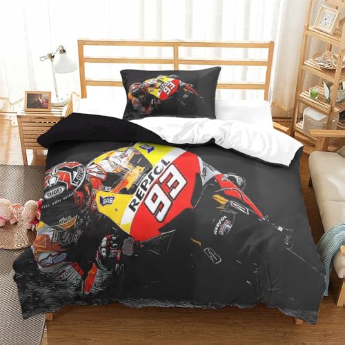 AAHARYA Moto Gp Racing Bedruckter Einzelbettbezug, Bettwäsche-Set, weicher Mikrofaser-Bettbezug mit Kissenbezügen, Einzelbett (135 x 200 cm) von AAHARYA