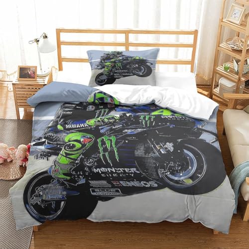 AAHARYA Moto Gp Racing Einzelbettbezug-Set, weiches Bettbezug-Set für Erwachsene, Bezugsset mit coolen Mustern, wendbares Bettwäscheset mit Kissenbezug, Einzelbett (135 x 200 cm) von AAHARYA