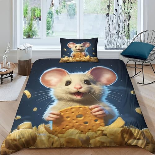 AAHARYA Niedliche Maus 3D Print Betten Set Cartoon-Hamster -Motiv Bettwäsche Set Microfaser Bettbezug Mit Kissenbezug Single（135x200cm） von AAHARYA