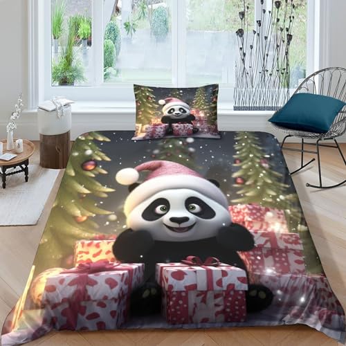 AAHARYA Niedlicher Panda 3D Print Betten Set Cartoon-Animation Bettwäsche Set Microfaser Cartoon-Animation Bettbezug Mit Kissenbezug Single（135x200cm） von AAHARYA