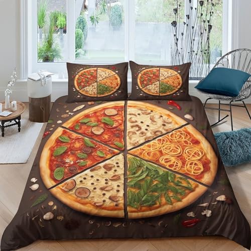 AAHARYA Pizza Bettwäsche 3D Bettbezug Mikrofaser Bettwäsche-Sets,Lebensmittel Bettbezüge Mit Reißverschluss Und Kissenbezüge Für Schlafzimmer, Weiche Bequemer King（220x240cm） von AAHARYA