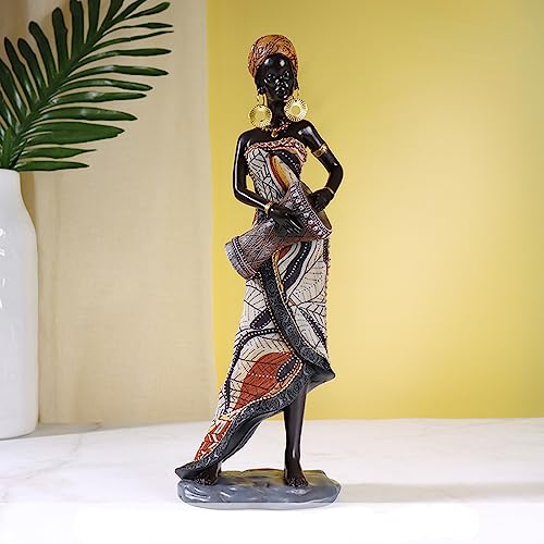 AAHIFIT Afrikanische Frauen Statue Ornamente Schwarzes Mädchen Skulptur Sammlerstücke Kunst Handwerk Harz Wohnzimmer Dekorationen (Trommeln) von AAHIFIT