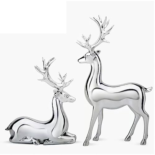 AAHIFIT Elch Hirsch Statue Rentier Figuren Harz Skulptur Wohnzimmer Heimdekoration Nordic Tischplatte Ornamente (Silber 2 Stück) von AAHIFIT