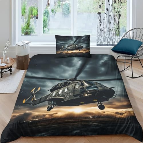 AAIRRA 3D Cooler Hubschrauber Muster Bettwäsche Set Bettbezug Set Bedruckte Mikrofaser Tröster Abdeckung 2 Stück Kinder Teenager Bett Sets Mit Kissenbezüge Single（135x200cm） von AAIRRA