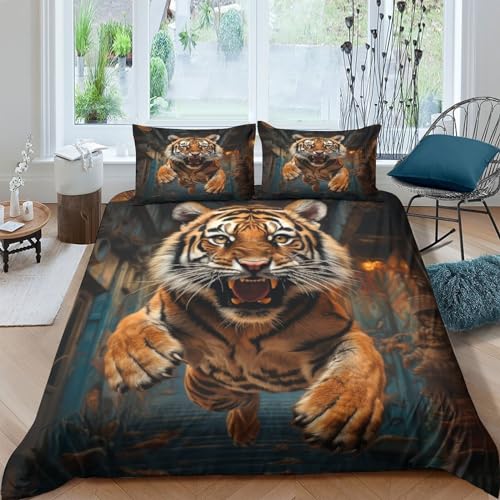 AAIRRA Bettwäsche Double（200x200cm） - Fliegender Tiger Bedruckter Microfaser Bettbezug Kopfkissenbezug, Für Jungen Mädchen Bettdeckenbezug, Weich Haltbar Atmungsaktive von AAIRRA