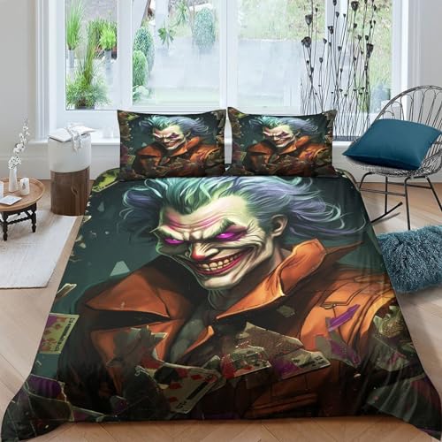 AAIRRA Cool Joker 3-Stück Bettbezug Set Weich 3D Gedruckt Mikrofaser Tröster Abdeckung Für Kinder Erwachsene Mit Reißverschluss Steppdecke Abdeckung Set Kissenbezüge Double（200x200cm） von AAIRRA