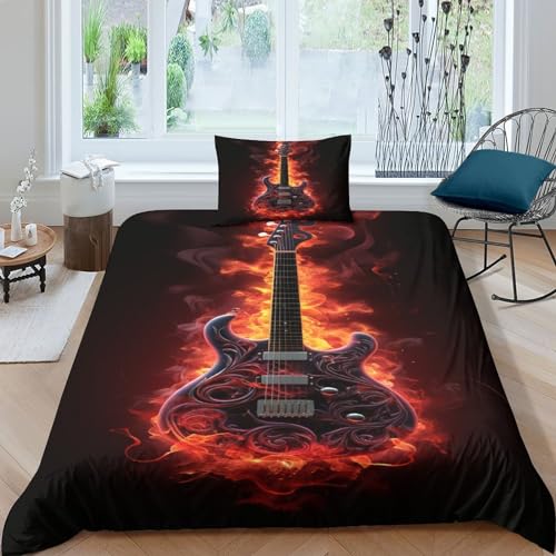 AAIRRA Flammen-Gitarre Bettbezug 3D Print Bettwäsche Set Mit Kissenbezüge, Weiche Mikrofaser Bettbezug Mit Reißverschluss AAIRRA Flammen-Gitarre Bettbezug 3D Print Bettwäsche Set Mit Kissenbezüge, Weiche Mikrofaser Bettbezug Mit Reißverschluss von AAIRRA