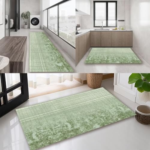 AAKSUS Abstraktes Läufer Flur Küche Waschbar rutschfest 60x80cm Grün Lange Küchenteppich Flur TeppichLäufer Wohnzimmer Schlafzimmer Küchenläufer Flurteppich Teppiche Meterware von AAKSUS