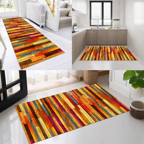 AAKSUS Läufer Flur Küche Waschbar rutschfest 100x150cm Gestreift Mehrfarbig Lang Küchenteppich Flurteppich Teppich Fur Korridor Wohnzimmer Schlafzimmer Meterware Anpassbar von AAKSUS