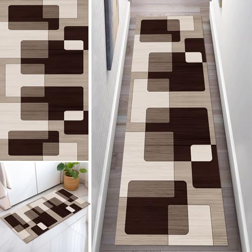 AAKSUS Läufer Flur Küche Waschbar rutschfest 70x180cm Abstrakt Braun Grau Beige Lang Küchenteppich Flurteppich Teppich Fur Korridor Wohnzimmer Schlafzimmer Meterware Anpassbar von AAKSUS